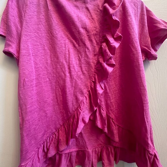 The J. Crew 100% Linen Ruffle Back T-Shirt Size Small - Picture 1 of 5